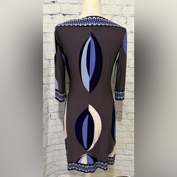 DONNA MORGAN SZ 8 Pretty Violets-Purple-Brown Boat Neck Tunic 1 Layer Dress - Picture 4 of 5